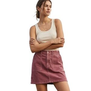 AMERICAN EAGLE Super Stretch Corduroy Mini Skirt Size 8 Long Pink Mauve